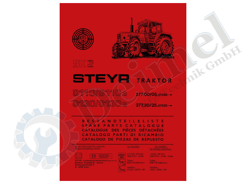 Ersatzteilliste, Ersatzteilkatalog für Steyr 8110 und 8120 bei SK2 Kabine, gedruckt